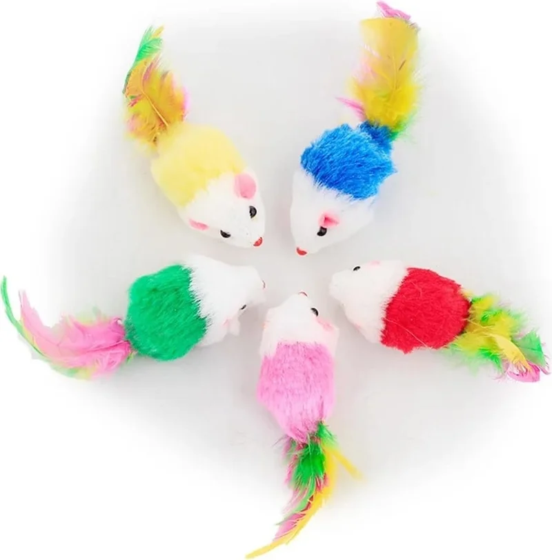 Tineke Colorful Furry Realistic Mouse Cat Toy 5 Pieces
