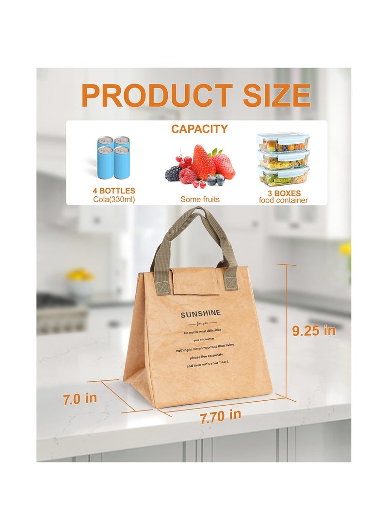 SYOSI Insulated Lunch Bag, Women Reusable Lunch Bag, Lightweight Tyvek Insulated Lunch box Lunch Tote for Office Work Picnic Travel, Lightweight and Water-Resistant, Easy to Clean Beige Lunch Bag - Image 3