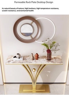 C&C Home Modern Design Rock Slab Console Table White Sintered Stone Entryway Table White and Gold Geometric Line Pedestal for Foyer Living Room Offices 100x30x80 cm  - Image 3