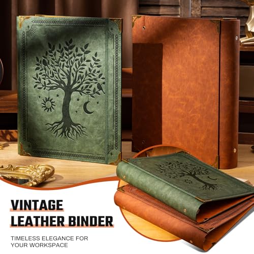 Ovesmusl PU Leather 3 Ring Binder Fits 8.5"x11" Letter Size Paper, 2 Inch Round Ring Binder Holds 500 Sheets, Notepad Paper Cover Loose Leaf Organizer, Green Tree - Image 4