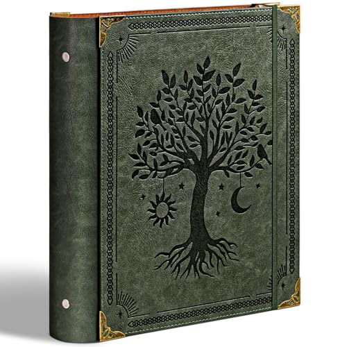 Ovesmusl PU Leather 3 Ring Binder Fits 8.5"x11" Letter Size Paper, 2 Inch Round Ring Binder Holds 500 Sheets, Notepad Paper Cover Loose Leaf Organizer, Green Tree - Image 1