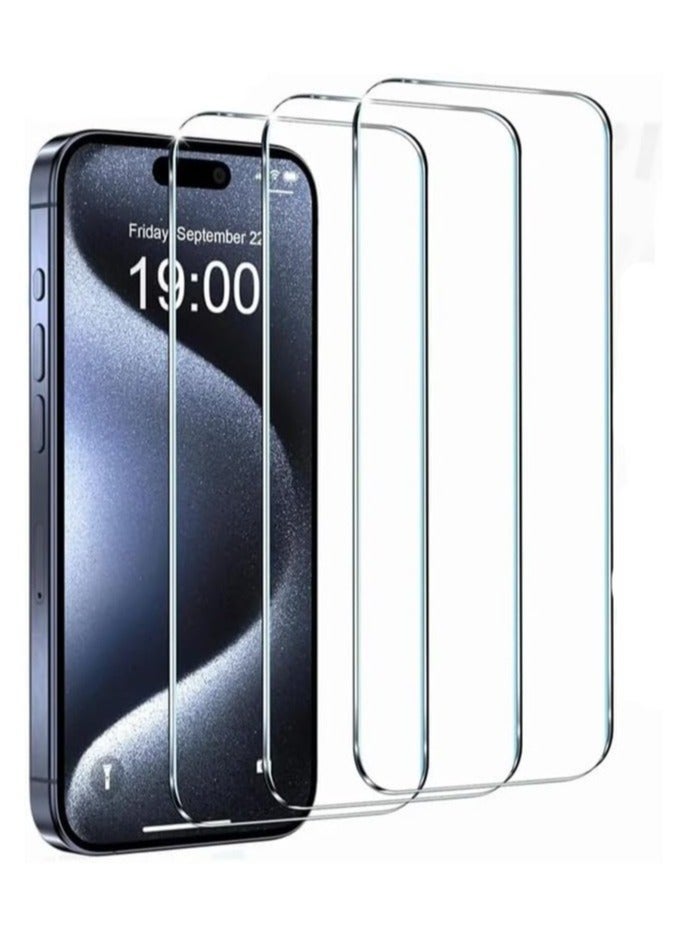 Raxoom Pack Of 3 Screen Protector Designed For iPhone 15 Pro Max Anti-Scratch Tempered Glass Clear HD Edge to Edge Full Coverage Friendly Film Screen Protector For Apple iPhone 15 Pro Max - Image 1