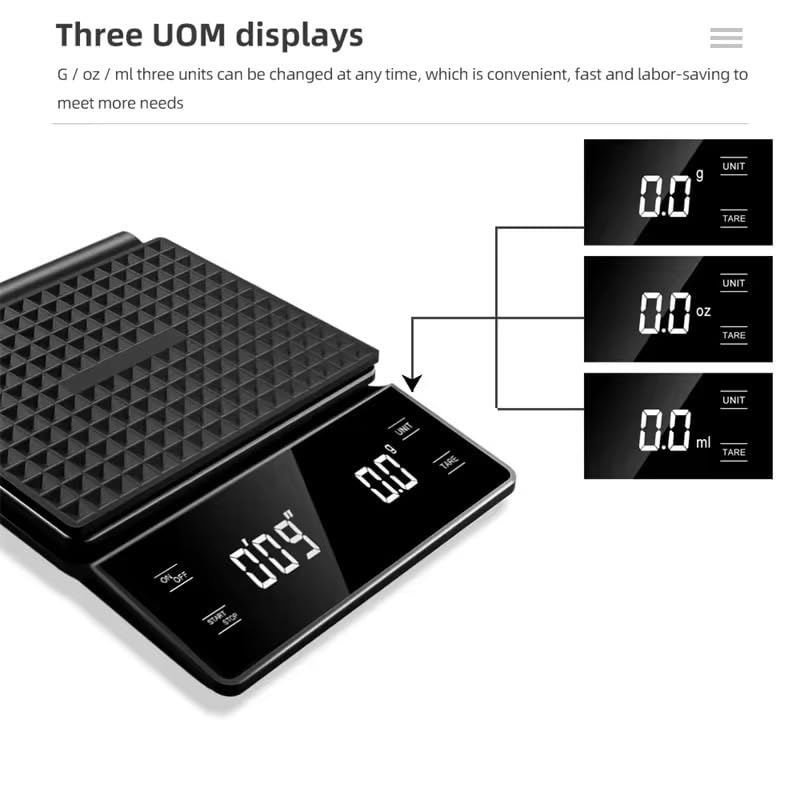 Evolt Digital Coffee Scale with Timer, 0.1 g to 3 kg Precision, for Coffee Brewing and Baking - Image 3