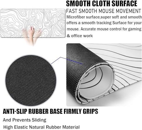 TEDNETGO Gaming Mouse Pad, Large Mouse Pads Waterproof Extra Large Big Mouse Pad with Stitched Edge, XXXL Non-Slip Black Computer Mousepad for Gamer, Office & Home, Black Line - Image 3