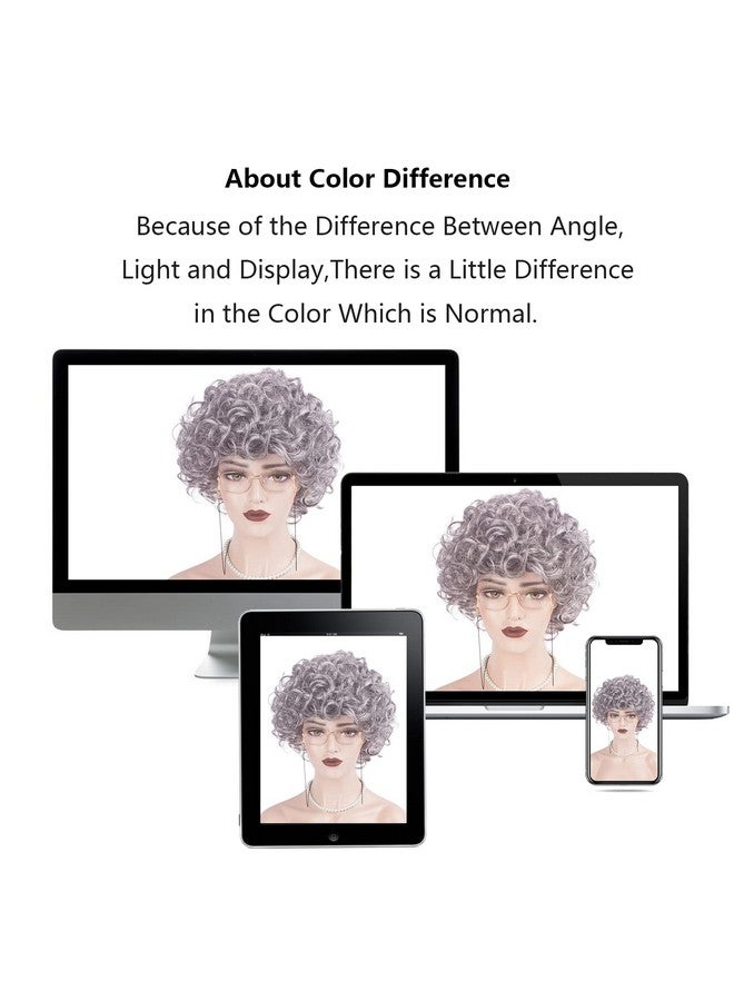 ويكين مجموعة شعر مستعار للسيدة العجوز من ويكين، زي سيدة عجوز للنساء والفتيات، زي الجدة، شعر مستعار رمادي فضي + نظارات الجدة + سلسلة تثبيت النظارات + قلادة من اللؤلؤ + غطاء شعر مستعار (5 قطع) لحفلات الهالوين التنكرية - Image 4