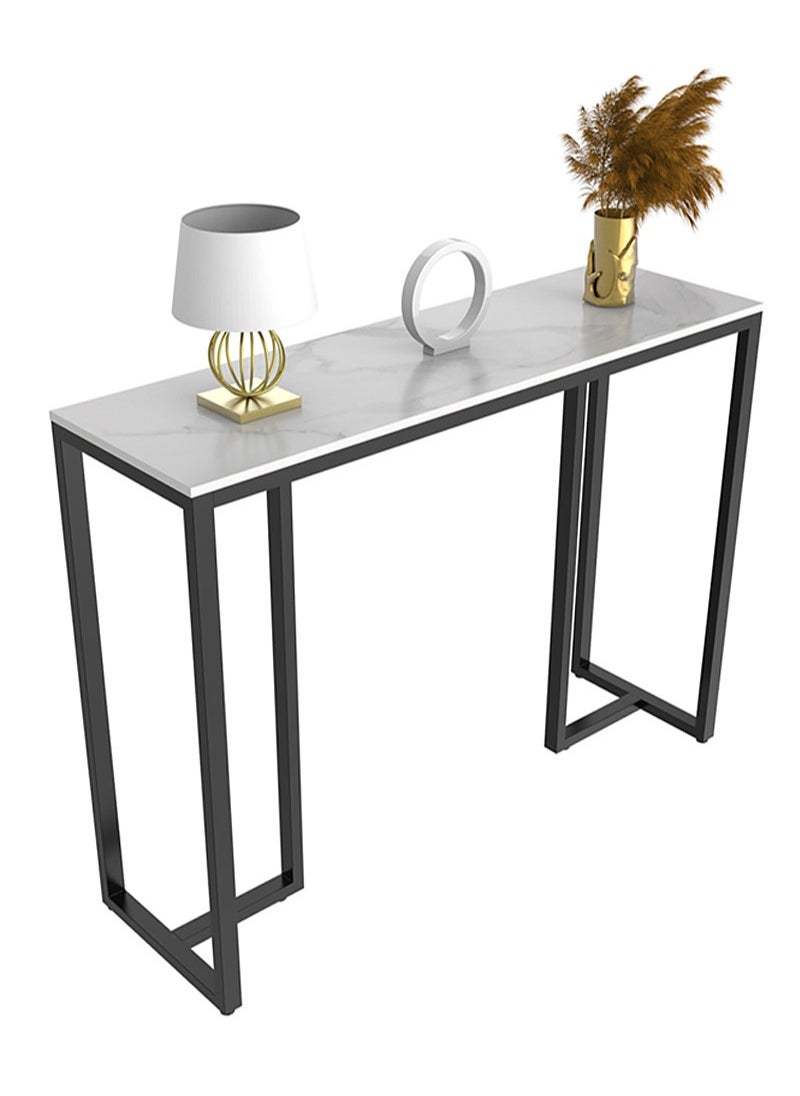 AGD - Narrow Console Table with Wood Top, Modern Entryway Table for Living Room, Rectangular Console Table for Entryway Corridor, Metal Frame Side Sofa Table for Home Office 100x30x78.5cm, White - Image 1