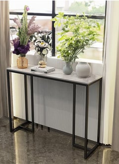 AGD Narrow Console Table with Wood Top, Modern Entryway Table for Living Room, Rectangular Console Table for Entryway Corridor, Metal Frame Side Sofa Table for Home Office 100x30x78.5cm, White  - Image 5