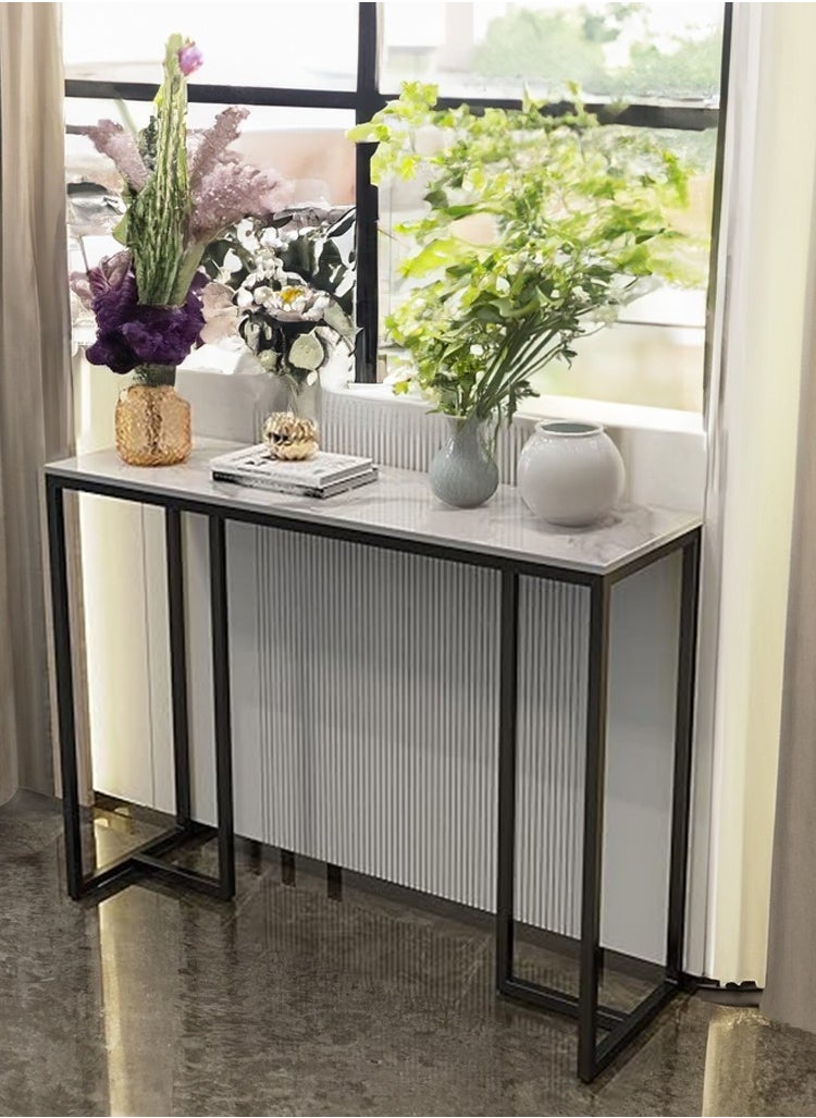AGD - Narrow Console Table with Wood Top, Modern Entryway Table for Living Room, Rectangular Console Table for Entryway Corridor, Metal Frame Side Sofa Table for Home Office 100x30x78.5cm, White - Image 1