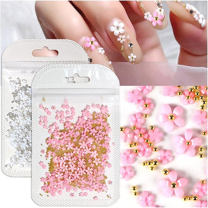 Dornail Acrylic Flower Nail Charms Gold Silver Pearl 3D Caviar Beads Nail Art Rhinestones Nails Accessories DIY Nail Art Nail Design Nail Art Decoration Set - Image 1