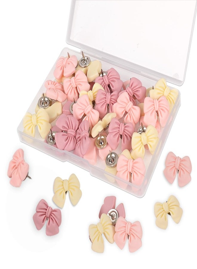Vukasi 30 PCS Pink Push Pins Cute Bow Push Pins for Cork Board, Pink Decorative Thumb Tacks Pushpin for Photo Wall, Map Office Decor - Image 1
