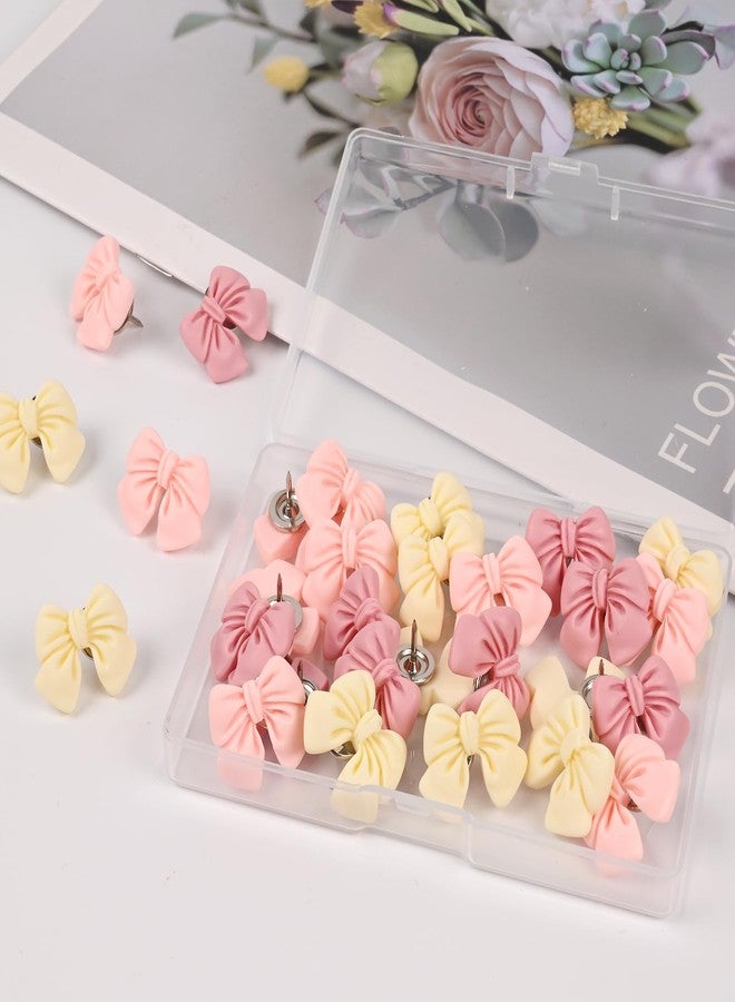 Vukasi 30 PCS Pink Push Pins Cute Bow Push Pins for Cork Board, Pink Decorative Thumb Tacks Pushpin for Photo Wall, Map Office Decor - Image 4