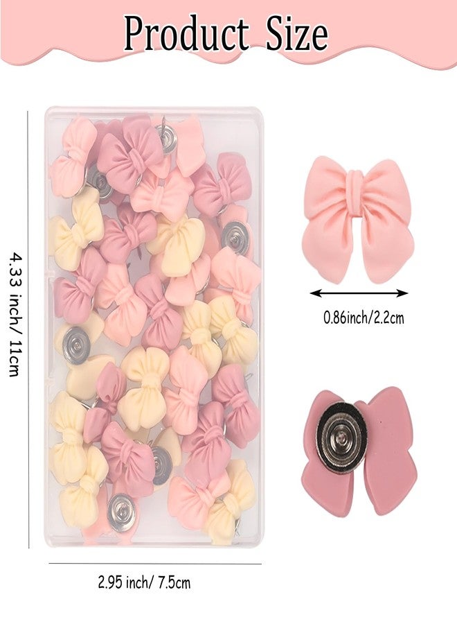Vukasi 30 PCS Pink Push Pins Cute Bow Push Pins for Cork Board, Pink Decorative Thumb Tacks Pushpin for Photo Wall, Map Office Decor - Image 2