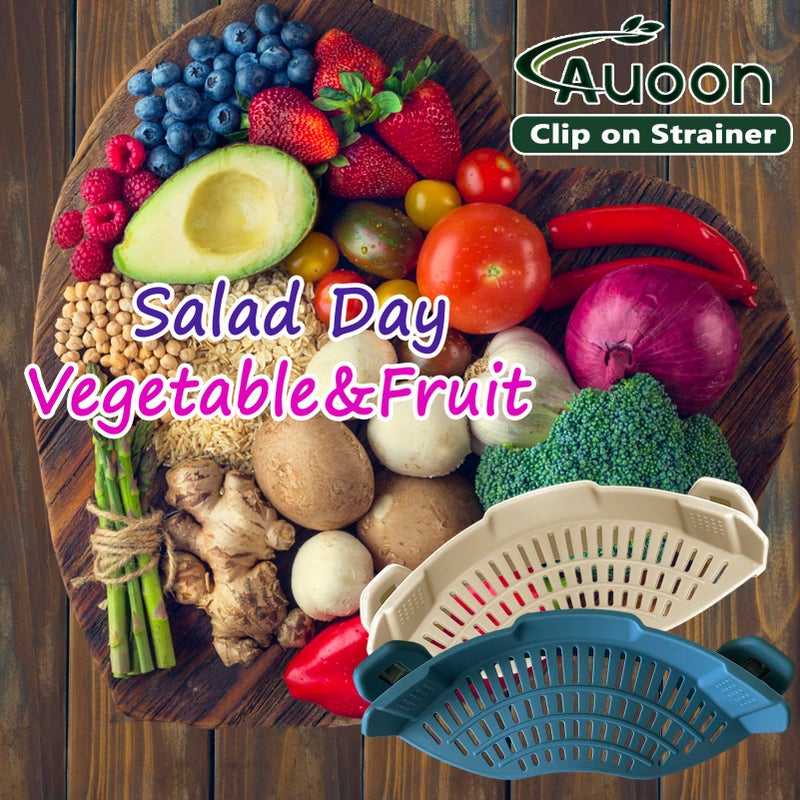 AUOON Clip On Strainer Silicone for All Pots and Pans, Pasta Strainer Clip on Food Strainer for Meat Vegetables Fruit Silicone Kitchen Colander (Fog Blue) - Image 5