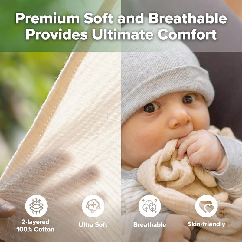 haakaa Cotton Swaddle Blankets for Newborn, Breathable Baby Wrap for Boys and Girls, Large 47 x 47 inches Swaddle Wrap, Wheat - Image 3