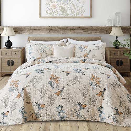 Qucover Cotton Quilts Twin Size, 2 Piece Flying Bird Quilt Set, Twin Quilted Bedspread Set with Pillow Shams, Farmhouse Bedding for All Season - Image 1