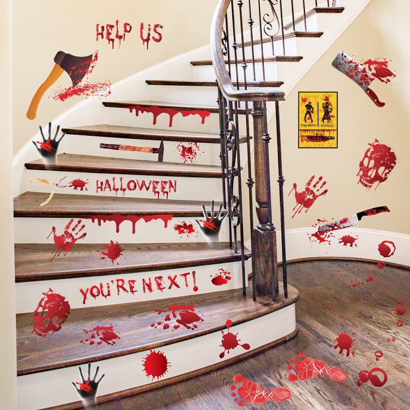 Yunfan 84Pcs Halloween Decorations Handprint Footprint Stickers Clings Decals Window Bathroom Floor Restroom Zombie Decorations Halloween Party Decor 8 Sheets - Image 3