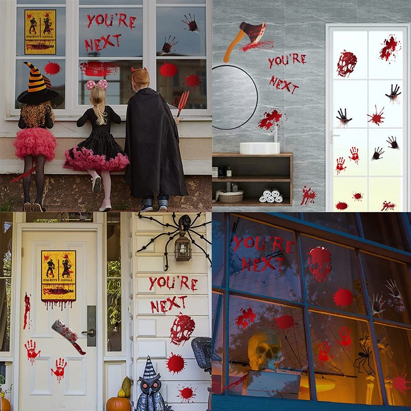 Yunfan 84Pcs Halloween Decorations Handprint Footprint Stickers Clings Decals Window Bathroom Floor Restroom Zombie Decorations Halloween Party Decor 8 Sheets - Image 4