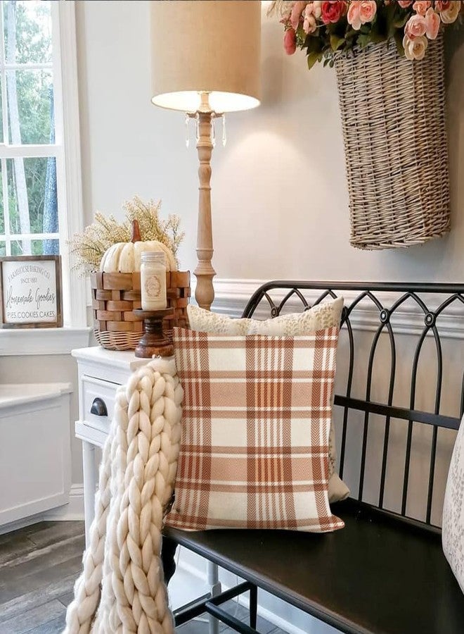 RABUSOFA Fall Plaid Pillow Covers 18x18 Inch,Brown Outdoor Autumn Decoration for Home Sofa Couch Indoor Lumbar Cushion Cases (Brown, 18" x 18") - Image 2