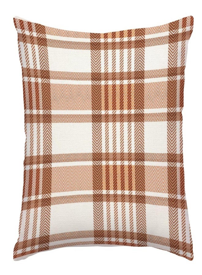 RABUSOFA Fall Plaid Pillow Covers 18x18 Inch,Brown Outdoor Autumn Decoration for Home Sofa Couch Indoor Lumbar Cushion Cases (Brown, 18" x 18") - Image 1