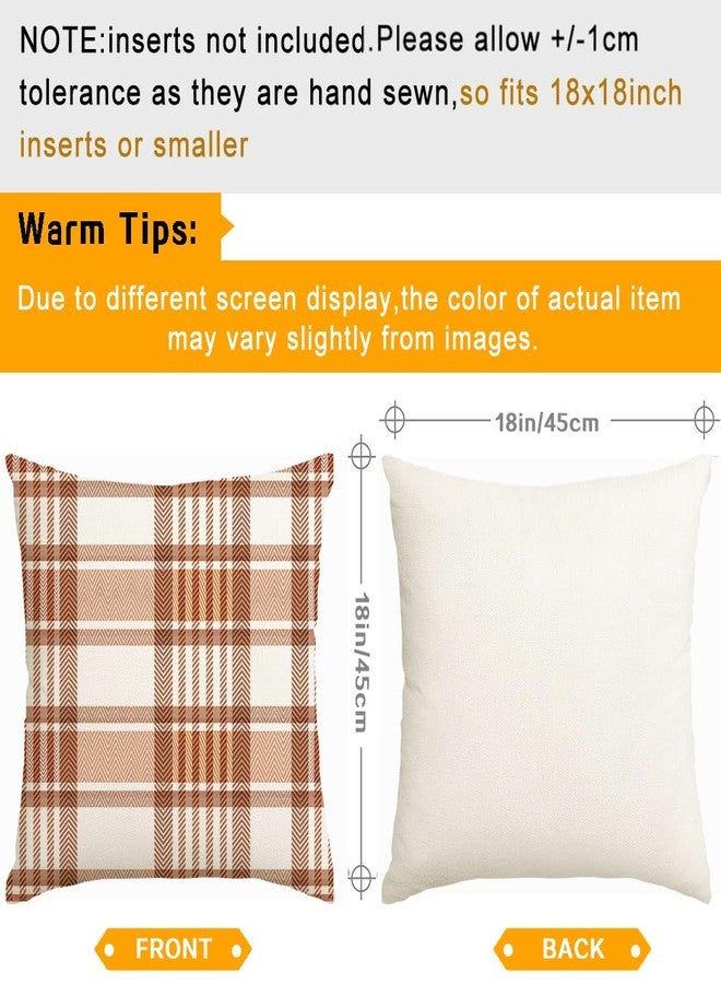 RABUSOFA Fall Plaid Pillow Covers 18x18 Inch,Brown Outdoor Autumn Decoration for Home Sofa Couch Indoor Lumbar Cushion Cases (Brown, 18" x 18") - Image 4