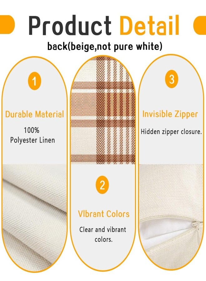 RABUSOFA Fall Plaid Pillow Covers 18x18 Inch,Brown Outdoor Autumn Decoration for Home Sofa Couch Indoor Lumbar Cushion Cases (Brown, 18" x 18") - Image 3
