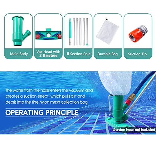 POOLWHALE Portable Pool Vacuum Jet Underwater Cleaner W/Brush,Bag,6 Section Pole of 56.5"(No Garden Hose Included),for Above Ground Pool,Spas,Ponds & Fountains - Image 4