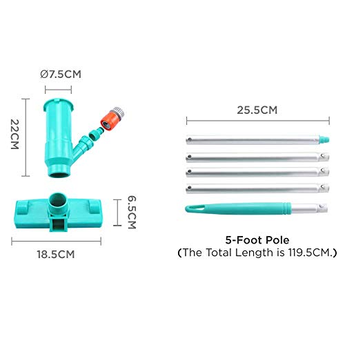 POOLWHALE Portable Pool Vacuum Jet Underwater Cleaner W/Brush,Bag,6 Section Pole of 56.5"(No Garden Hose Included),for Above Ground Pool,Spas,Ponds & Fountains - Image 3