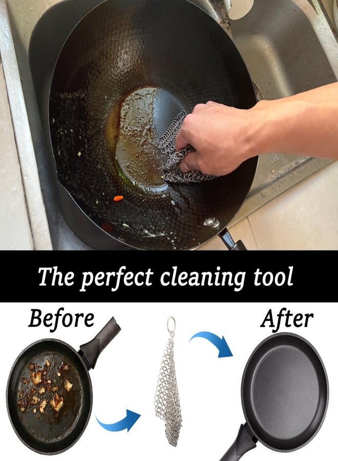 Vicsamer Cast Iron Cleaner, 6 Inch 316 Stainless Steel Skillet Cleaner, Cast Iron Scrubber with Hanging Ring, Chain Mail Scrubber for Griddle Skillet, BBQ Grills, Wok, Cast Iron Pan - Image 5