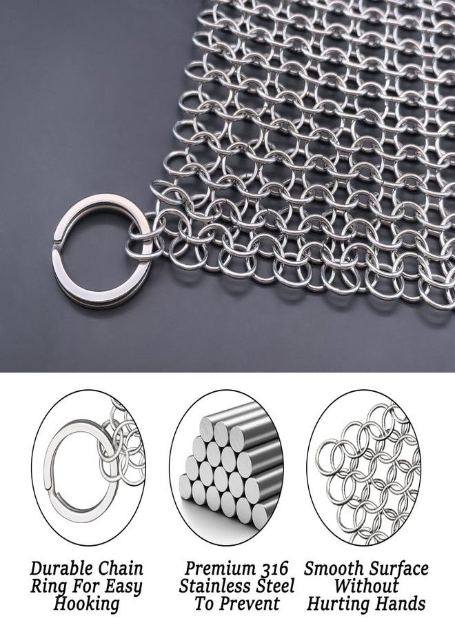 Vicsamer Cast Iron Cleaner, 6 Inch 316 Stainless Steel Skillet Cleaner, Cast Iron Scrubber with Hanging Ring, Chain Mail Scrubber for Griddle Skillet, BBQ Grills, Wok, Cast Iron Pan - Image 3