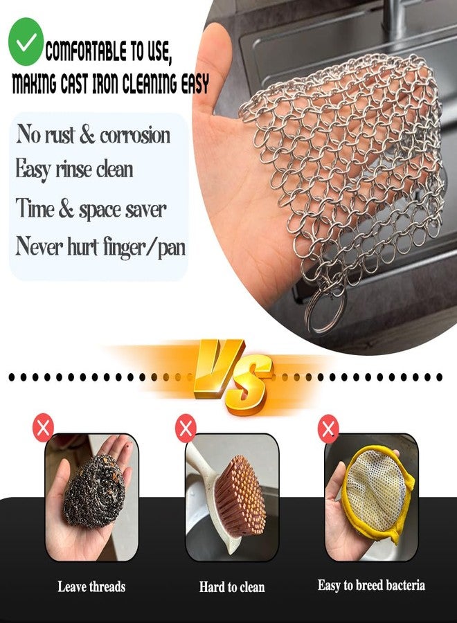 Vicsamer Cast Iron Cleaner, 6 Inch 316 Stainless Steel Skillet Cleaner, Cast Iron Scrubber with Hanging Ring, Chain Mail Scrubber for Griddle Skillet, BBQ Grills, Wok, Cast Iron Pan - Image 4