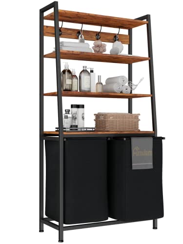 Furnulem Furnulem 4 Tiers Laundry Hamper with Shelf and Hooks Tall Laundry Basket Sorter with 2 Removable Bags Ladder Shelves with Clothes Organizer for Bathroom Bedroom 