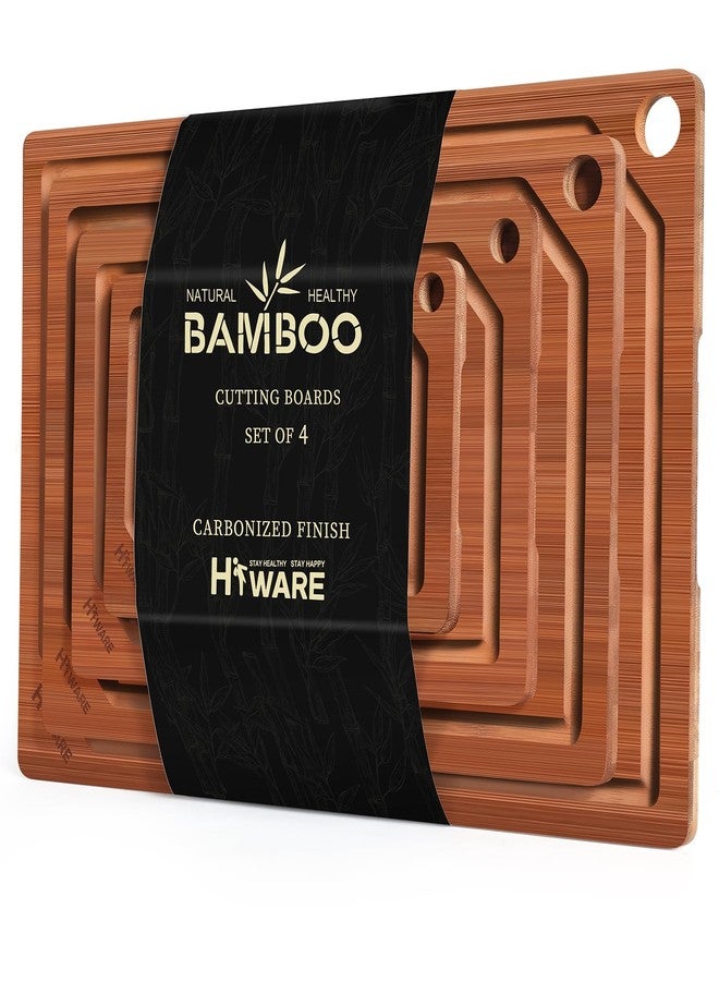 Hiware 4 Pieces Extra Large Wooden Cutting Boards Set- Bamboo Cutting Boards for Kitchen Meal Prep & Serving, Cutting Board with Deep Juice Groove & Built-in Handles, Charcuterie & Chopping Board - Image 1