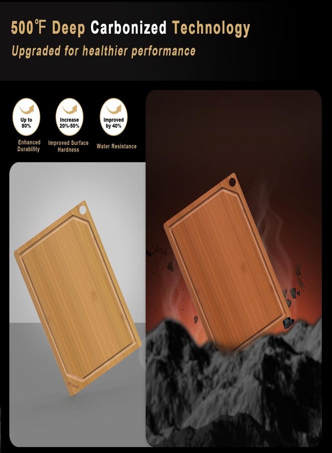 Hiware 4 Pieces Extra Large Wooden Cutting Boards Set- Bamboo Cutting Boards for Kitchen Meal Prep & Serving, Cutting Board with Deep Juice Groove & Built-in Handles, Charcuterie & Chopping Board - Image 3
