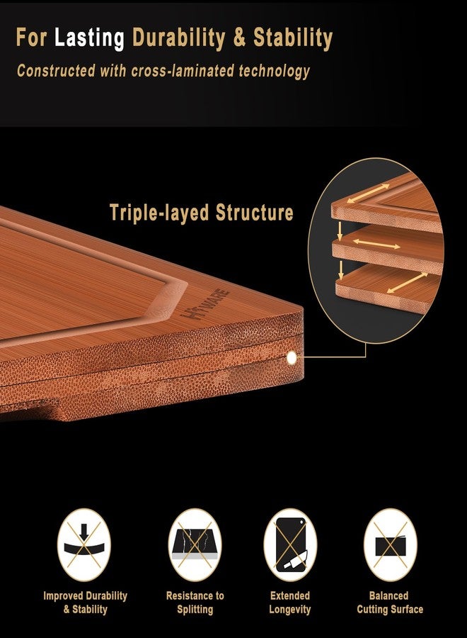 Hiware 4 Pieces Extra Large Wooden Cutting Boards Set- Bamboo Cutting Boards for Kitchen Meal Prep & Serving, Cutting Board with Deep Juice Groove & Built-in Handles, Charcuterie & Chopping Board - Image 4