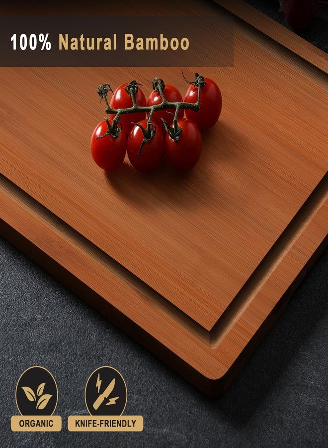 Hiware 4 Pieces Extra Large Wooden Cutting Boards Set- Bamboo Cutting Boards for Kitchen Meal Prep & Serving, Cutting Board with Deep Juice Groove & Built-in Handles, Charcuterie & Chopping Board - Image 5