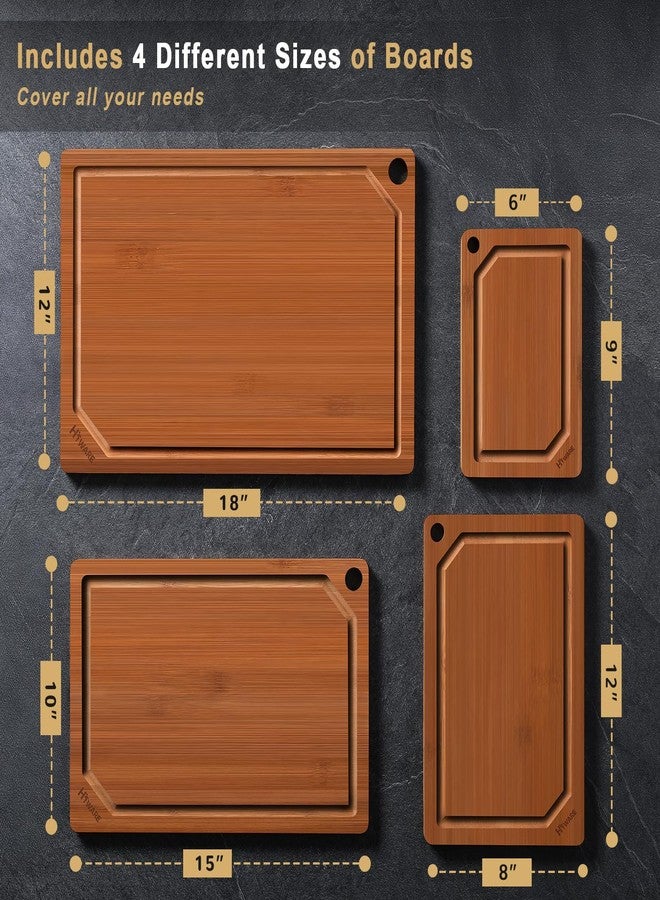 Hiware 4 Pieces Extra Large Wooden Cutting Boards Set- Bamboo Cutting Boards for Kitchen Meal Prep & Serving, Cutting Board with Deep Juice Groove & Built-in Handles, Charcuterie & Chopping Board - Image 2