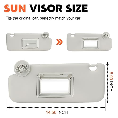 ILONPA بديل مظلة الشمس الرمادية للسائق اليسار + الراكب اليمين متوافق مع 2012 2013 2014 2015 2016 شيفروليه شيفي سونيك، 2013 2014 2015 2016 شيفروليه سبارك استبدال P95327509، P95327507 - Image 2