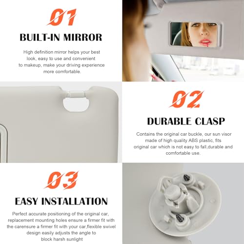 ILONPA بديل مظلة الشمس الرمادية للسائق اليسار + الراكب اليمين متوافق مع 2012 2013 2014 2015 2016 شيفروليه شيفي سونيك، 2013 2014 2015 2016 شيفروليه سبارك استبدال P95327509، P95327507 - Image 4