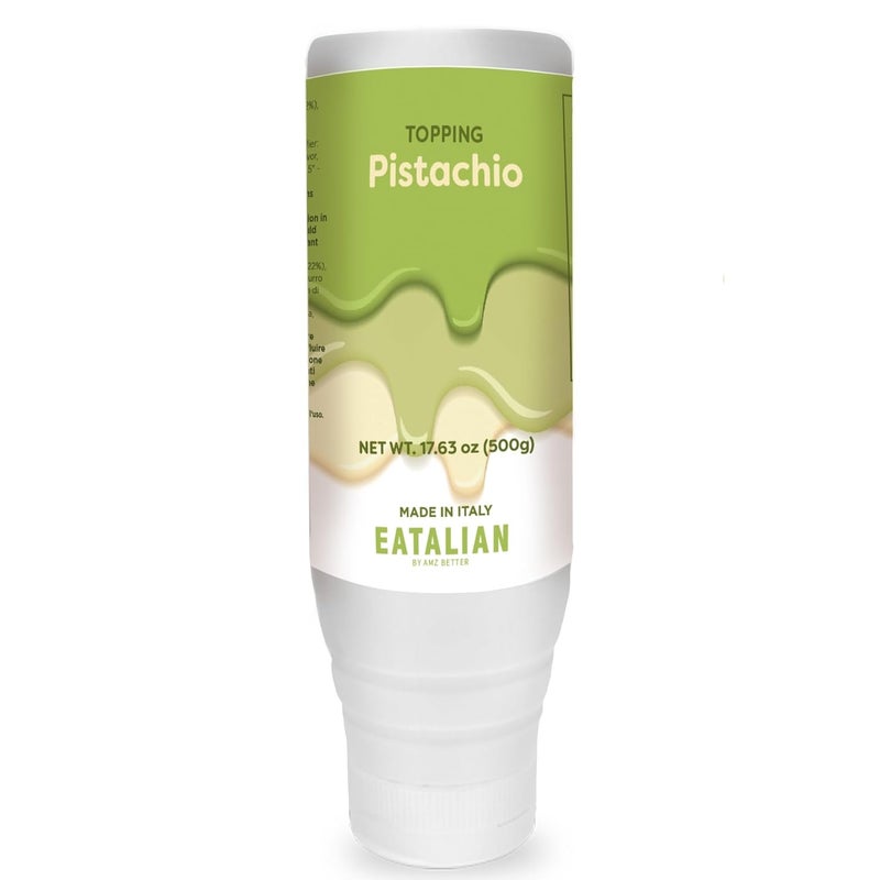 EATALIAN by AMZ BETTER Pistachio Flavoured Topping, Sweet Protein Cream in 500 gr Squeezer, Made in Italy, Pistachio Sauce Ideal for Decorating Ice Cream, Desserts and Dubai Chocolate