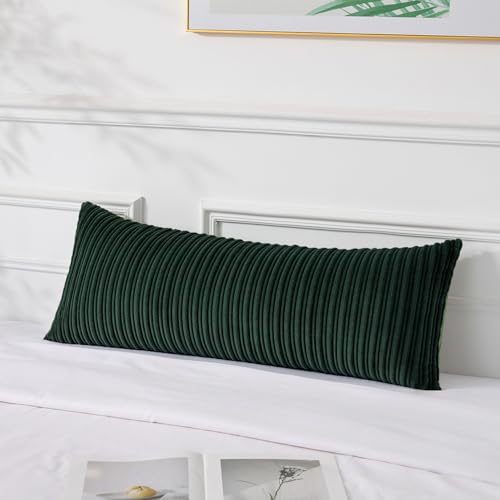 UGS UGASA UGASA 14x36 Inch Christmas Pillow Cover Pack of 1 Soft Boho Stripe Corduroy Large Long Rectangle Lumbar Cushion Case Decorative Pilowcase for Bed Couch Sofa Bedroom Living Room Dark Green - Image 1