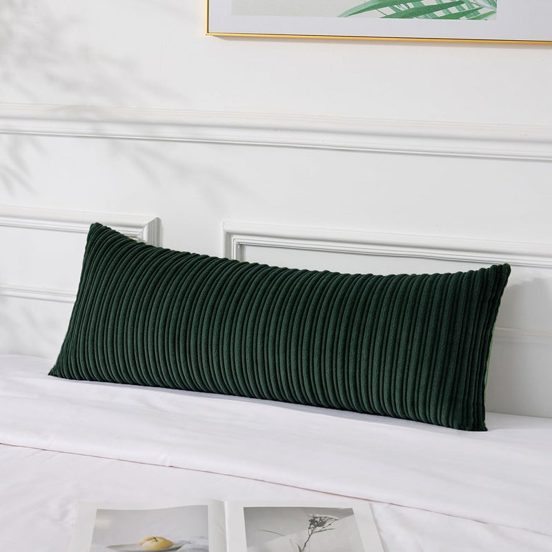 UGS UGASA UGASA 14x36 Inch Christmas Pillow Cover Pack of 1 Soft Boho Stripe Corduroy Large Long Rectangle Lumbar Cushion Case Decorative Pilowcase for Bed Couch Sofa Bedroom Living Room Dark Green - Image 2
