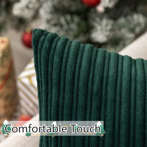 UGS UGASA UGASA 14x36 Inch Christmas Pillow Cover Pack of 1 Soft Boho Stripe Corduroy Large Long Rectangle Lumbar Cushion Case Decorative Pilowcase for Bed Couch Sofa Bedroom Living Room Dark Green - Image 3