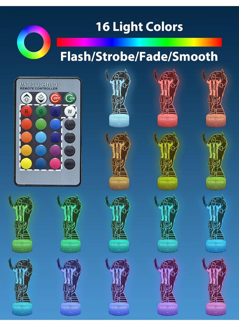 مصباح USB ثلاثي الأبعاد على شكل لاعب كرة قدم رقم 10 للأولاد، 16 لونًا قابلة للتغيير مع جهاز تحكم عن بعد، إضاءة ديكور لاعب كرة قدم للغرفة، هدايا كرة قدم للأطفال والمراهقين والرجال في أعياد الميلاد - Image 5