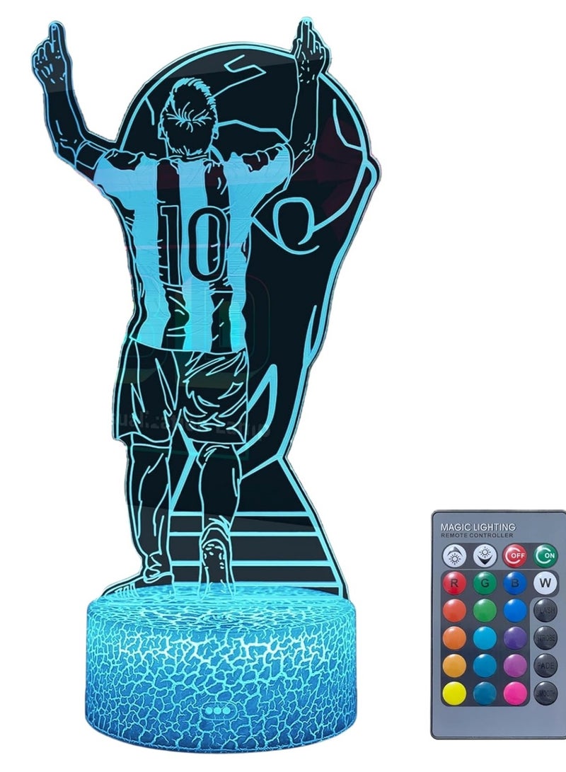 مصباح USB ثلاثي الأبعاد على شكل لاعب كرة قدم رقم 10 للأولاد، 16 لونًا قابلة للتغيير مع جهاز تحكم عن بعد، إضاءة ديكور لاعب كرة قدم للغرفة، هدايا كرة قدم للأطفال والمراهقين والرجال في أعياد الميلاد - Image 1