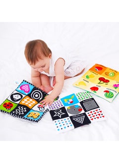 Generic Baby Jiugongge Newspaper Cloth Book Early Education Ring Paper Can't Tear Cloth Book 0-3 Years Old BB Toy Ring Paper Cloth Book-Color:Color Vision: Farm Animals + Fruit  - Image 3