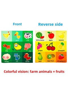 Generic Baby Jiugongge Newspaper Cloth Book Early Education Ring Paper Can't Tear Cloth Book 0-3 Years Old BB Toy Ring Paper Cloth Book-Color:Color Vision: Farm Animals + Fruit  - Image 1