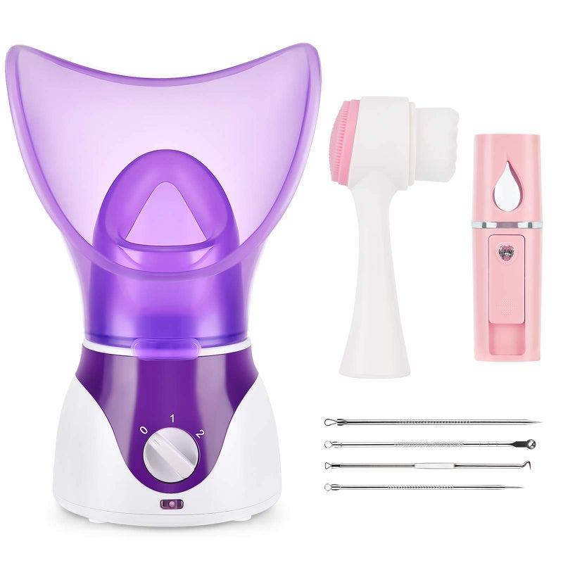 Facial Steamer for Face Nano Facial Mister Sprayer Set Face Steamer for Facial Deep Cleaning Portable Mini Face Steamer for Clogged Pore Sinuses Include Blackhead Remover Kit Brush