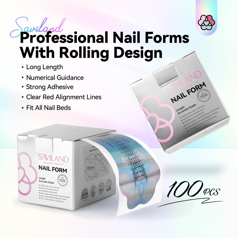Saviland Long Length Reusable Nail Forms: Super Sticky Duable Poly Gel Nail Forms Sturdy Nail Extension Forms Paper Nail Forms Self-adhesive Nail Model Stencils for Acrylic Nails Builder Nail Gel - Image 2