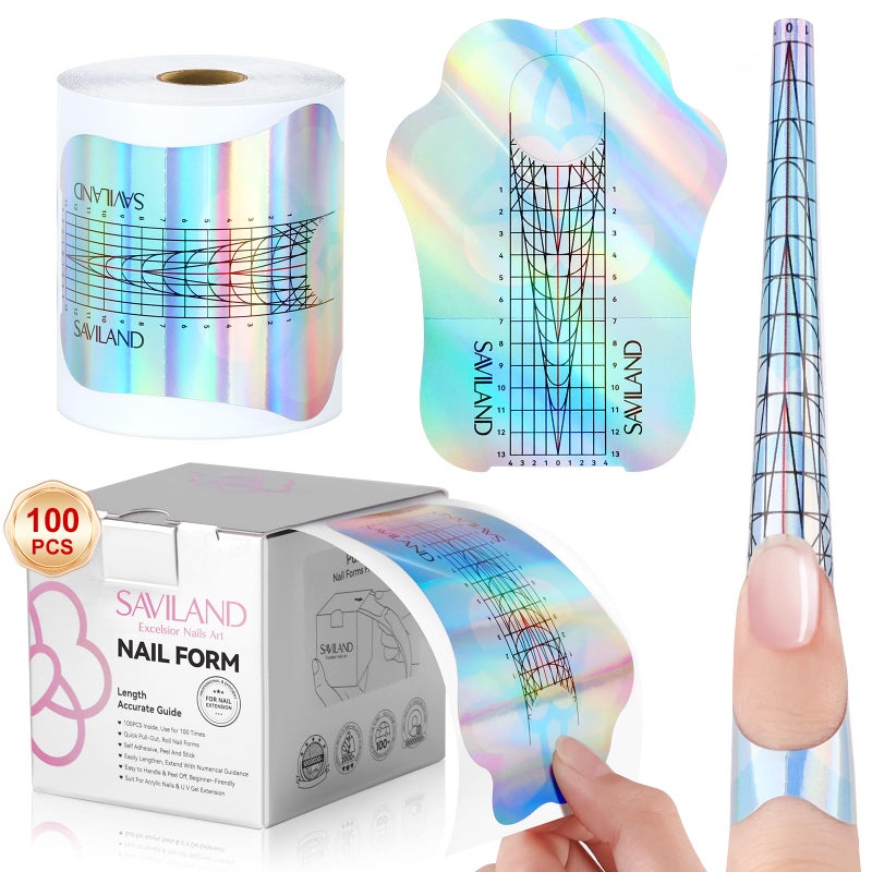 Saviland Long Length Reusable Nail Forms: Super Sticky Duable Poly Gel Nail Forms Sturdy Nail Extension Forms Paper Nail Forms Self-adhesive Nail Model Stencils for Acrylic Nails Builder Nail Gel - Image 1