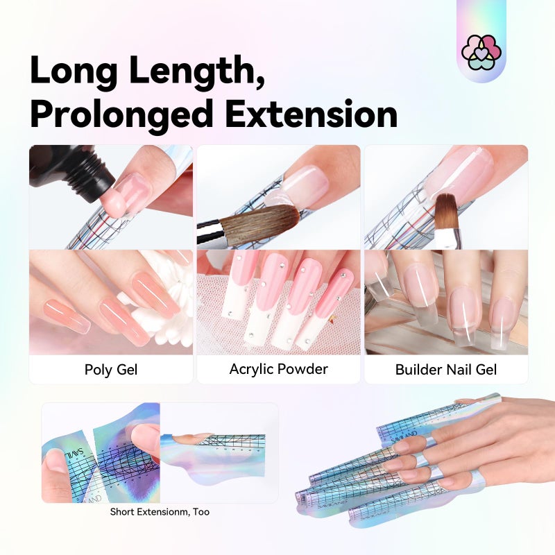 Saviland Long Length Reusable Nail Forms: Super Sticky Duable Poly Gel Nail Forms Sturdy Nail Extension Forms Paper Nail Forms Self-adhesive Nail Model Stencils for Acrylic Nails Builder Nail Gel - Image 3